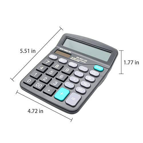 Desk Calculator, 12-Digit Solar Battery Office Calculator with Large LCD Display Big Sensitive Button, Dual Power Desktop Calculators (1) - 2