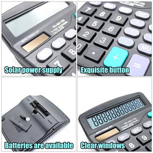 Desk Calculator, 12-Digit Solar Battery Office Calculator with Large LCD Display Big Sensitive Button, Dual Power Desktop Calculators (1) - 3