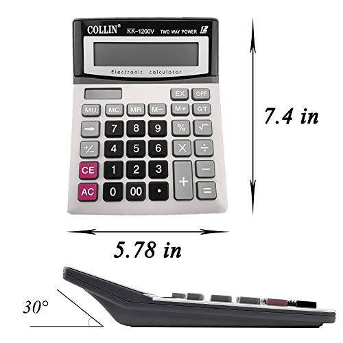 Desk Calculator, 12-Digit Solar Battery Office Calculator with Large LCD Display Big Sensitive Button, Dual Power Desktop Calculators - 2