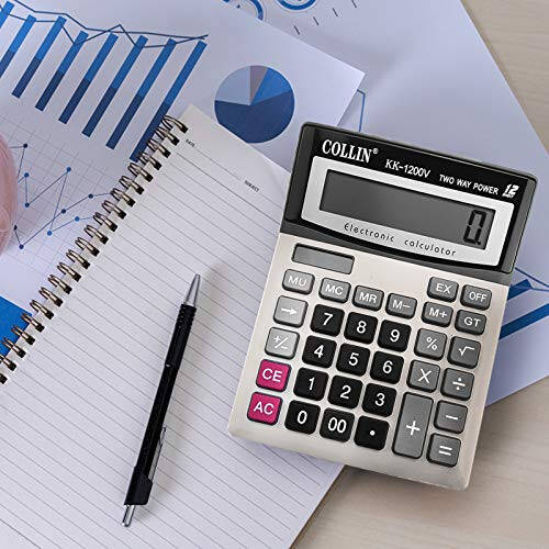 Desk Calculator, 12-Digit Solar Battery Office Calculator with Large LCD Display Big Sensitive Button, Dual Power Desktop Calculators - 4