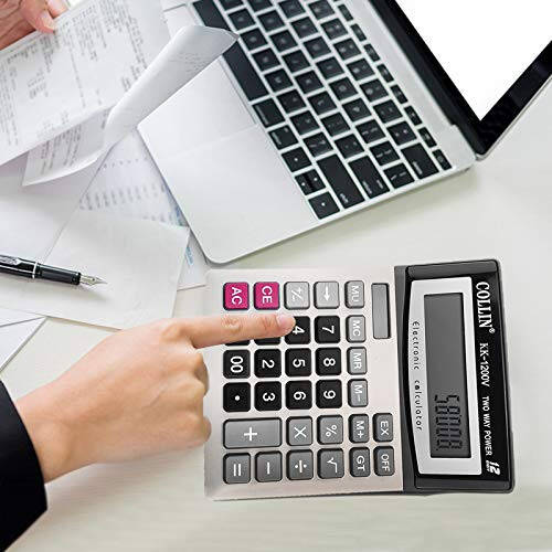 Desk Calculator, 12-Digit Solar Battery Office Calculator with Large LCD Display Big Sensitive Button, Dual Power Desktop Calculators - 5