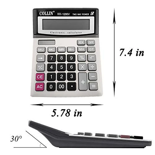 Desk Calculator, 12-Digit Solar Battery Office Calculator with Large LCD Display Big Sensitive Button, Dual Power Desktop Calculators - Septo (1)