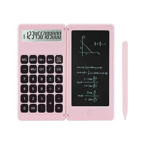 Desk Calculator, Desktop Small Calculator with Writing Notepad, Basic 4-Function Math Large Button Calculator, School Supplies for Kids, Middle/High School Students (Pink) - 1