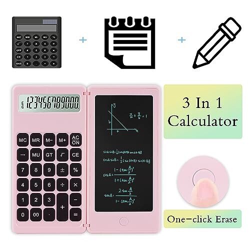 Desk Calculator, Desktop Small Calculator with Writing Notepad, Basic 4-Function Math Large Button Calculator, School Supplies for Kids, Middle/High School Students (Pink) - iPepul (1)