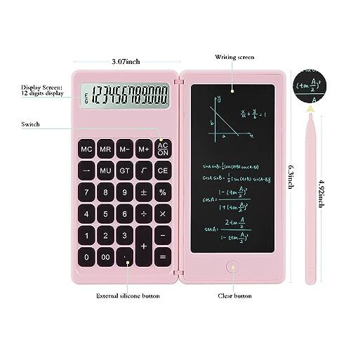 Desk Calculator, Desktop Small Calculator with Writing Notepad, Basic 4-Function Math Large Button Calculator, School Supplies for Kids, Middle/High School Students (Pink) - 3
