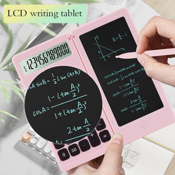 Desk Calculator, Desktop Small Calculator with Writing Notepad, Basic 4-Function Math Large Button Calculator, School Supplies for Kids, Middle/High School Students (Pink) - 4