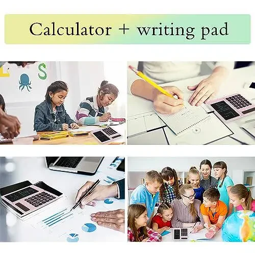 Desk Calculator, Desktop Small Calculator with Writing Notepad, Basic 4-Function Math Large Button Calculator, School Supplies for Kids, Middle/High School Students (Pink) - 6