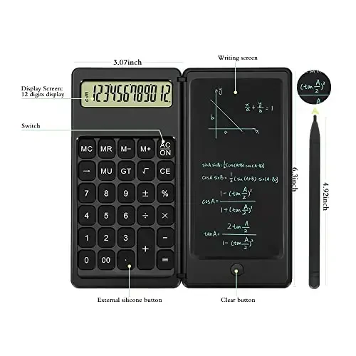 Desk Calculator, Desktop Small Calculators with Writing Notepad, Basic 4-Function Math Large Button Calculator, School Supplies for Kids, Middle/High School Students (Black) - 3