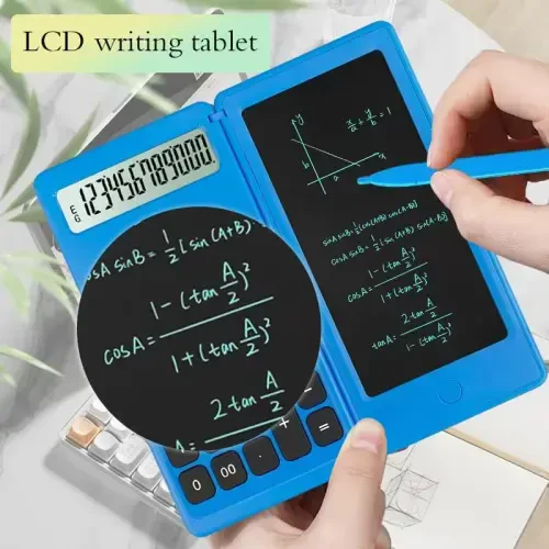 Desk Calculator, Desktop Small Calculators with Writing Notepad, Basic 4-Function Math Large Button Calculator, School Supplies for Kids, Middle/High School Students (Blue) - 4