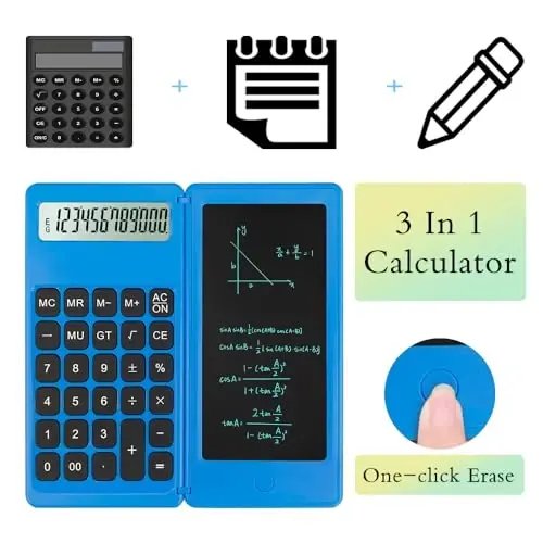 Desk Calculator, Desktop Small Calculators with Writing Notepad, Basic 4-Function Math Large Button Calculator, School Supplies for Kids, Middle/High School Students (Blue) - IPEPUL (1)