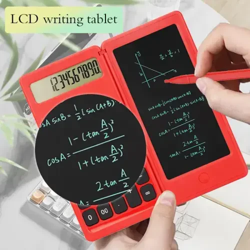 Desk Calculator, Desktop Small Calculators with Writing Notepad, Basic 4-Function Math Large Button Calculator, School Supplies for Kids, Middle/High School Students (Red) - 5