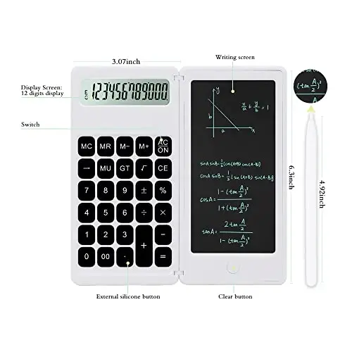 Desk Calculator, Desktop Small Calculators with Writing Notepad, Basic 4-Function Math Large Button Calculator, School Supplies for Kids, Middle/High School Students (White) - 3