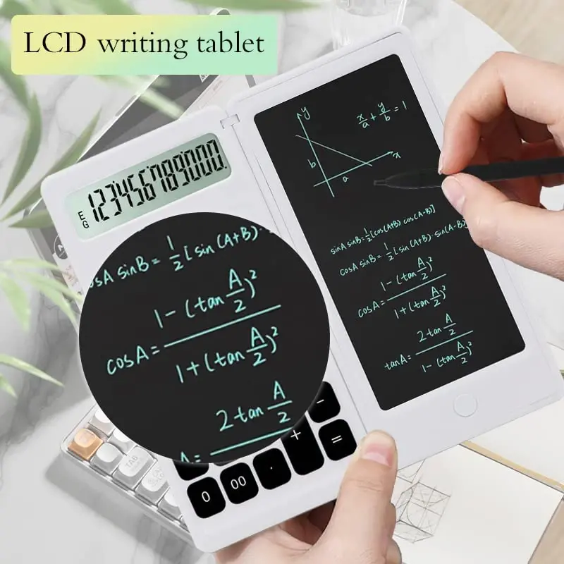 Desk Calculator, Desktop Small Calculators with Writing Notepad, Basic 4-Function Math Large Button Calculator, School Supplies for Kids, Middle/High School Students (White) - 4