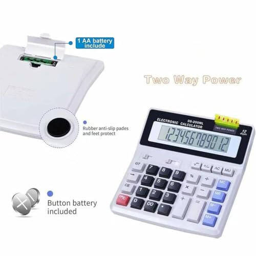 Desk Calculator Large 12 Digit Display, Dual Power Basic Calculator Desktop, Big Button for Office, Business, Home and School (Grey) - 2