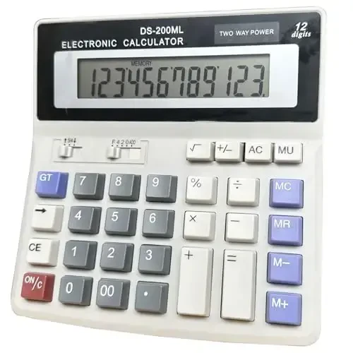 Desk Calculator Large 12 Digit Display, Dual Power Basic Calculator Desktop, Big Button for Office, Business, Home and School (Grey) - 3