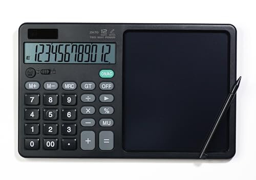 Desk Calculator Large Display with 7'' Erasable Writing Pad, 12 Digits Large Screen Display Jumbo Calculadora, Solar & Battery Powered Big Button Calculators for Business Office School, Black - 4