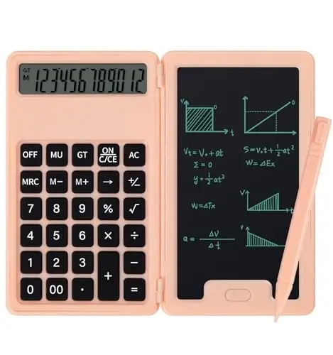 Desk Calculator, Portable Calculator with Notepad, Basic Calculator with Writing Tablet, 12 Digit Large Display Calculators with Stylus, Multi-Function Calculator for Office, School & Home(Pink) - PINDDA