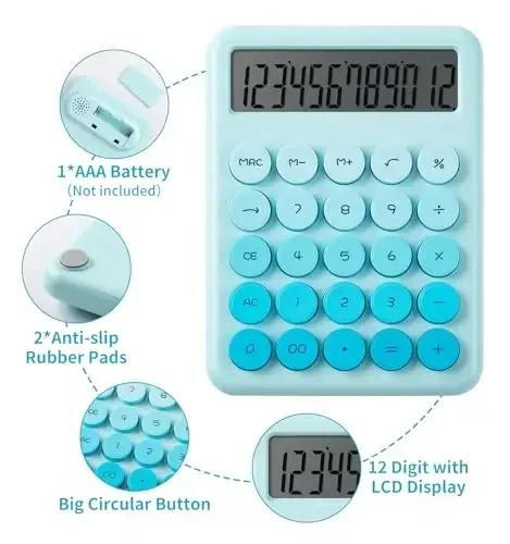 Desk Cute Blue Calculator with Big Buttons, Calculators Desktop, 12 Digit with Large LCD Display, Basic Standard Calculator,Mechanical Switch Aesthetic Calculators Office Supplies for Home and School - 3