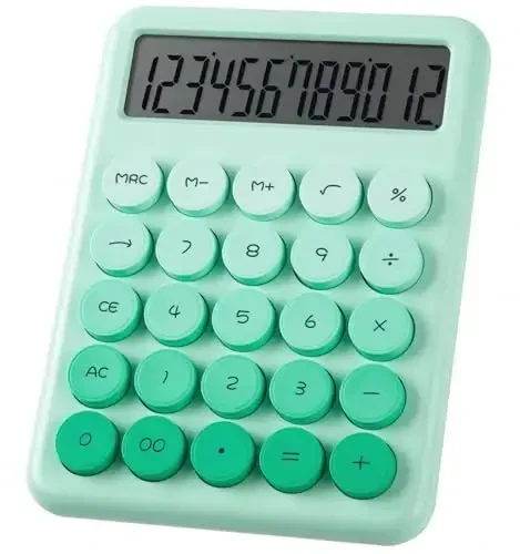 Desk Cute Green Calculator with Big Buttons, Calculators Desktop, 12 Digit with Large LCD Display, Basic Standard Calculator,Mechanical Switch Aesthetic Calculators Office Supplies for Home and School 