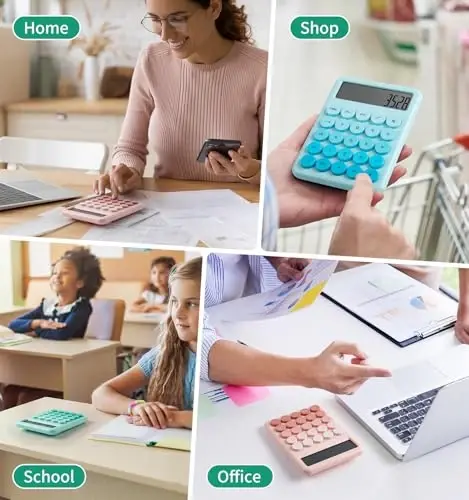 Desk Cute Green Calculator with Big Buttons, Calculators Desktop, 12 Digit with Large LCD Display, Basic Standard Calculator,Mechanical Switch Aesthetic Calculators Office Supplies for Home and School - 6
