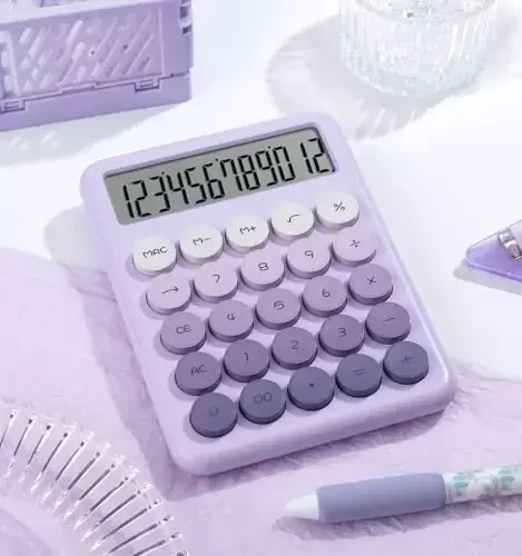 Desk Cute Purple Calculator with Big Buttons, Calculators Desktop, 12 Digit with Large LCD Display,Basic Standard Calculator,Mechanical Switch Aesthetic Calculators Office Supplies for Home and School - 5