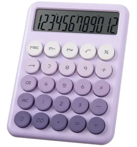 Desk Cute Purple Calculator with Big Buttons, Calculators Desktop, 12 Digit with Large LCD Display,Basic Standard Calculator,Mechanical Switch Aesthetic Calculators Office Supplies for Home and School - 1