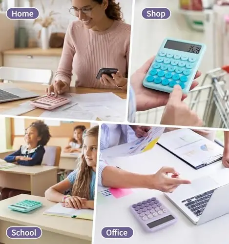 Desk Cute Purple Calculator with Big Buttons, Calculators Desktop, 12 Digit with Large LCD Display,Basic Standard Calculator,Mechanical Switch Aesthetic Calculators Office Supplies for Home and School - 6