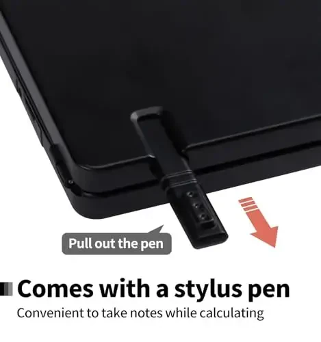 Desk Portable Basic Calculator with Notepad and Stylus, 12 Digit Large Display Multi-Function for Office, School, Home & Basic Financial (Black) - 4