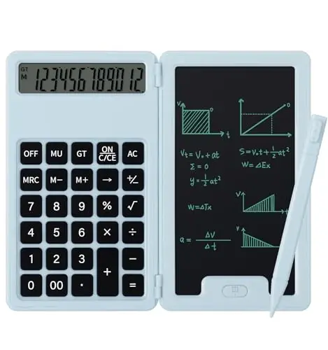 Desk Portable Basic Calculator with Notepad and Stylus, 12 Digit Large Display Multi-Function for Office, School, Home & Basic Financial (Blue) - PINDDA