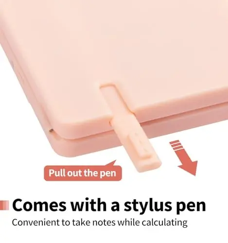 Desk Portable Basic Calculator with Notepad and Stylus, 12 Digit Large Display Multi-Function for Office, School, Home & Basic Financial (Pink) - 4