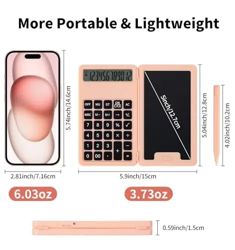 Desk Portable Basic Calculator with Notepad and Stylus, 12 Digit Large Display Multi-Function for Office, School, Home & Basic Financial (Pink) - 5