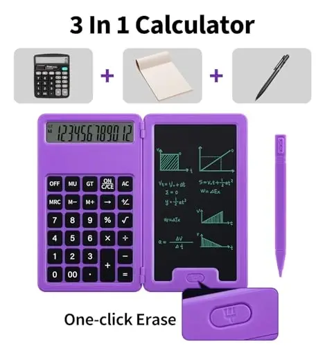 Desk Portable Calculator, Small Calculators with Writing Notepad, Purple | Basic Calculator, More Lightweight and Portable, 12 Digit Large Display Multi-Function for Office, Home & Financial (Purple) - PINDDA (1)
