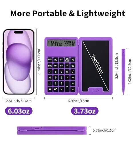 Desk Portable Calculator, Small Calculators with Writing Notepad, Purple | Basic Calculator, More Lightweight and Portable, 12 Digit Large Display Multi-Function for Office, Home & Financial (Purple) - 5