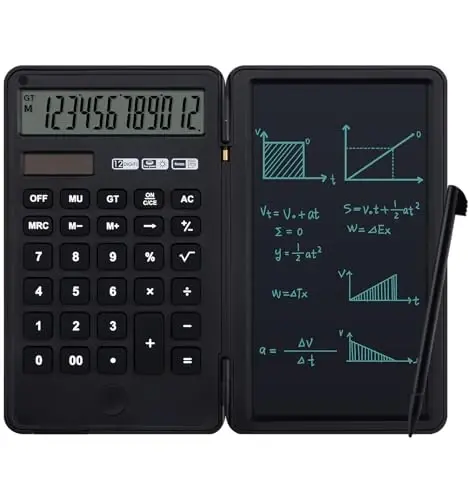 Desk Portable Large Calculator, Small Calculator with Writing Notepad,Black | Basic Calculator, More Lightweight and Portable, 12 Digit Large Display Multi-Function for Office, Home & Financial (Black) - 1