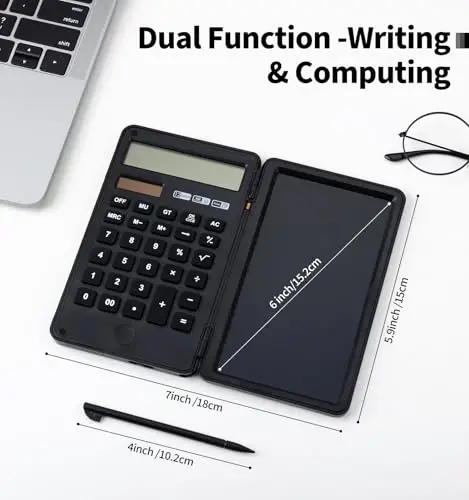 Desk Portable Large Calculator, Small Calculator with Writing Notepad,Black | Basic Calculator, More Lightweight and Portable, 12 Digit Large Display Multi-Function for Office, Home & Financial (Black) - 4