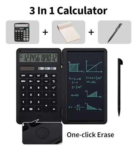 Desk Portable Large Calculator, Small Calculator with Writing Notepad,Black | Basic Calculator, More Lightweight and Portable, 12 Digit Large Display Multi-Function for Office, Home & Financial (Black) - PINDDA (1)