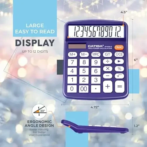 Desktop Calculator 12 Digit with Large LCD Display and Sensitive Button, Solar and Battery Dual Power, Standard Function for Office, Home, School, CD-2786 (Purple) - 3
