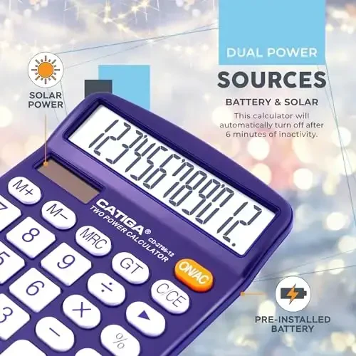 Desktop Calculator 12 Digit with Large LCD Display and Sensitive Button, Solar and Battery Dual Power, Standard Function for Office, Home, School, CD-2786 (Purple) - 4