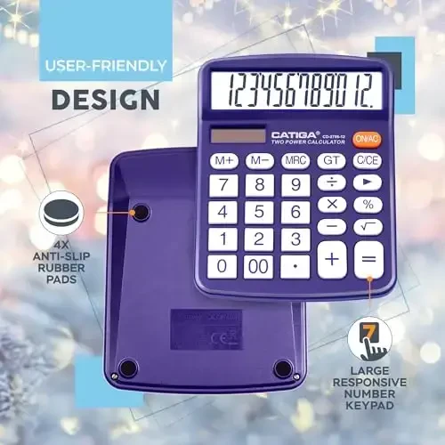 Desktop Calculator 12 Digit with Large LCD Display and Sensitive Button, Solar and Battery Dual Power, Standard Function for Office, Home, School, CD-2786 (Purple) - 5