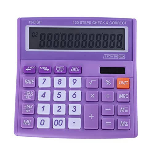 Desktop Calculator Basic Office Desk Calculator 12 Digit with Solar Power and Easy to Read LCD Display, Big Buttons, for Home, Office, School, Class and Business, with Battery - Purple - 1