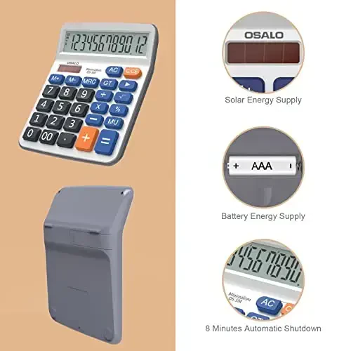 Desktop Calculator Extra Large 5-Inch Clear LCD Display 12-Digit Big Number Button Office Calculator with Auto Sleep Function (OS-5M) - 4