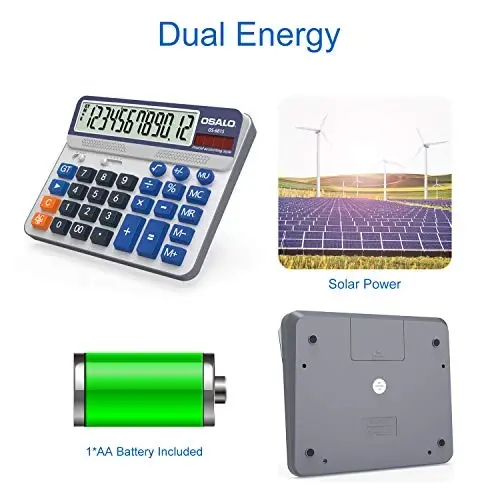 Desktop Calculator Extra Large 5-Inch LCD Display 12-Digit Big Number Accounting Calculator with Giant Response Button, Battery & Solar Powered, Perfect for Office Business Home Daily Use(6815-2pcs) - 6
