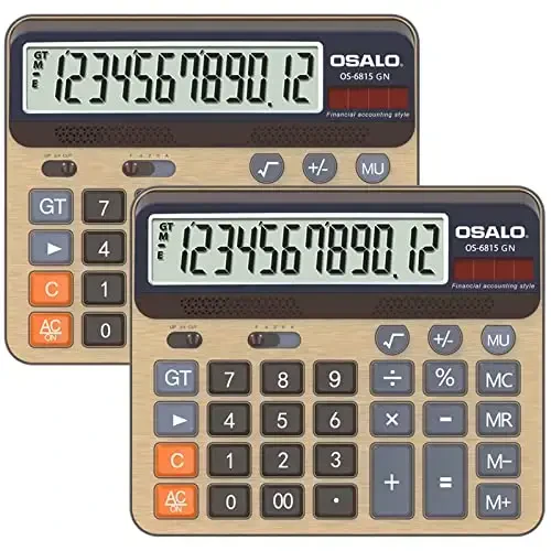 Desktop Calculator Extra Large 5-Inch LCD Display 12-Digit Big Number Accounting Calculator with Giant Response Button, Battery & Solar Powered, Perfect for Office Business Home Daily Use(6815GN-2pcs) - MODAZONE