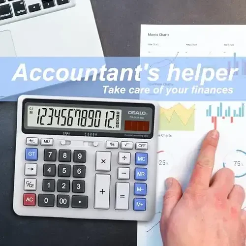 Desktop Calculator Extra Large LCD Display 12-Digit Big Number Accounting Calculator with Giant Response Button, Battery & Solar Powered, Perfect for Office Business Home Daily Use(OS-2135) - 2