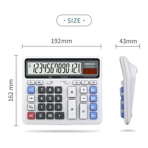 Desktop Calculator Extra Large LCD Display 12-Digit Big Number Accounting Calculator with Giant Response Button, Battery & Solar Powered, Perfect for Office Business Home Daily Use(OS-2135) - 5