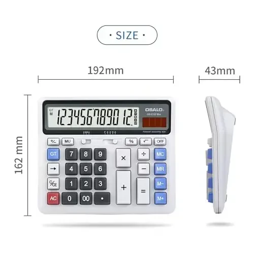 Desktop Calculator, Extra Large LCD Display Computer Button 12 Digits Accounting Calculator (OS-2135 Pro-2Pcs) - 3