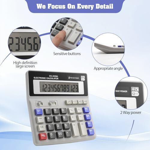 Desktop Calculator Large LCD Display 12-Digit Big Number, Large Keys Standard Calculator for Office Business Home - 2