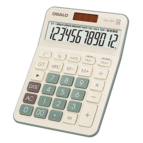 Desktop Calculator Large LCD Display 12 Digit Number Big Button Tax Financial Accounting Calculator, Battery and Solar Powered, for Desk Office Home Business Use(OS-130T Green) - 1