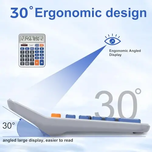 Desktop Calculator Large LCD Display 12 Digit Number Handheld Portable Pocket Basic Calculator with Big Soft Sensitive Button, Battery and Solar Powered, for Office Home School Use(OS-6M) - 2