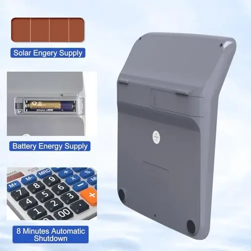 Desktop Calculator Large LCD Display 12 Digit Number Handheld Portable Pocket Basic Calculator with Big Soft Sensitive Button, Battery and Solar Powered, for Office Home School Use(OS-6M) - 5